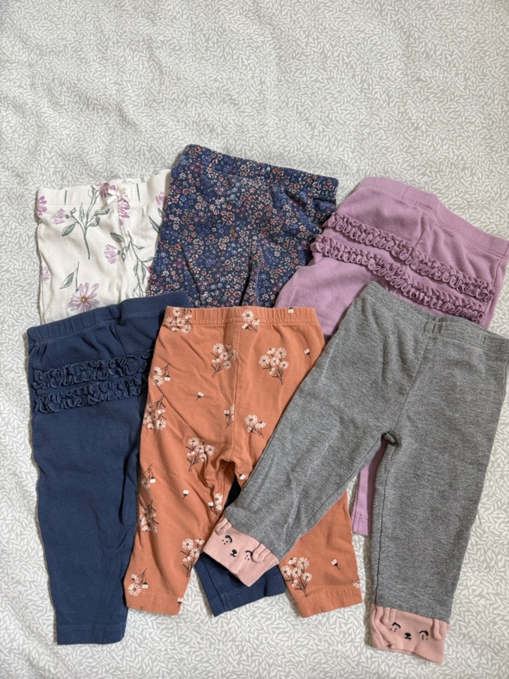 Carter's Girls Mixed Floral & Solid Leggings - Navy, Rust, Mauve, Gray, Cream
